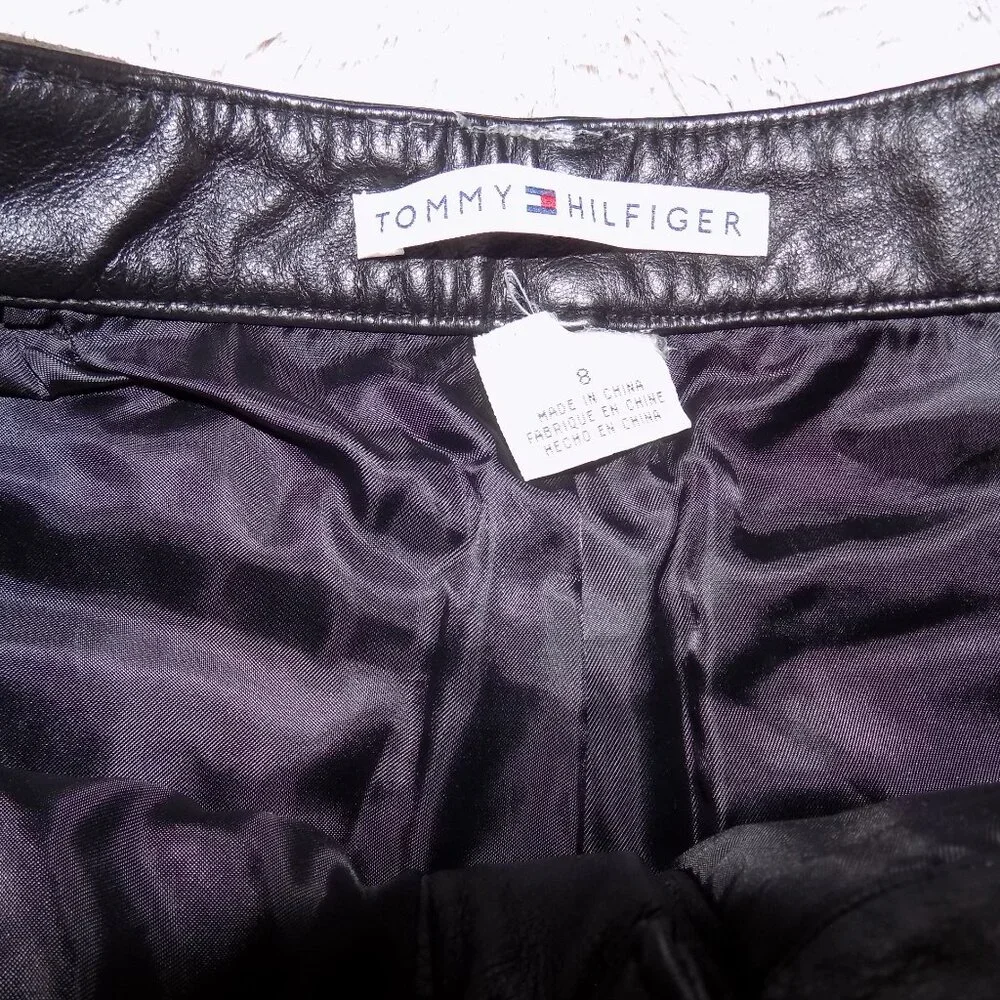Tommy Hilfiger 100% Leather Straight Leg Pants - Black - Picture 4 of 14